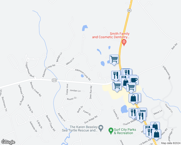 map of restaurants, bars, coffee shops, grocery stores, and more near 146 Marcil Lane in Hampstead