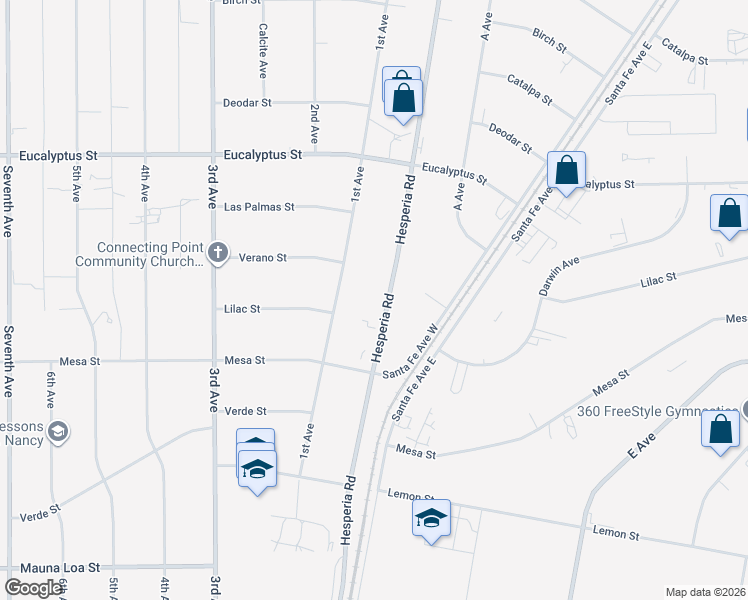 map of restaurants, bars, coffee shops, grocery stores, and more near 12931 #2 Hesperia Road in Victorville