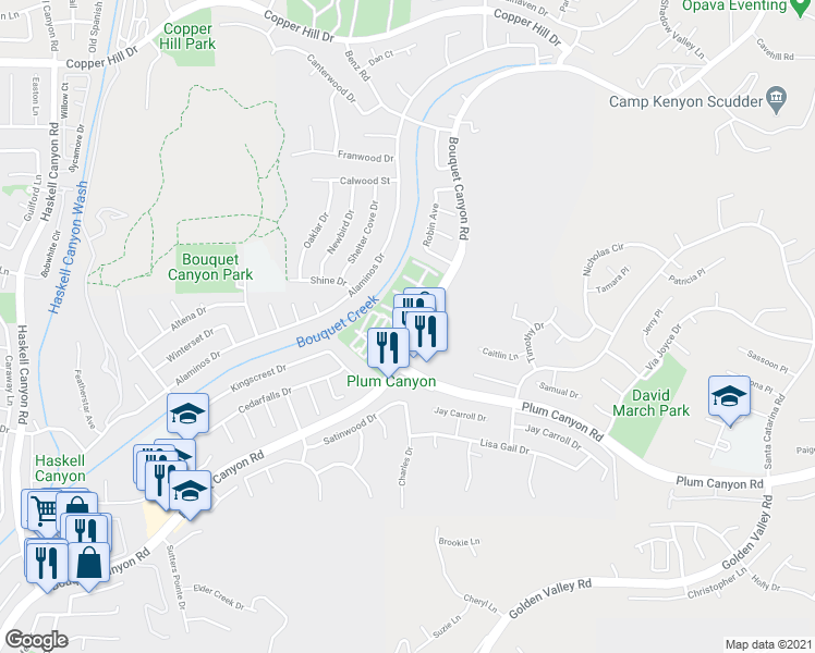 map of restaurants, bars, coffee shops, grocery stores, and more near in Santa Clarita