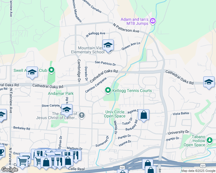 map of restaurants, bars, coffee shops, grocery stores, and more near 5509 Tellina Way in Santa Barbara