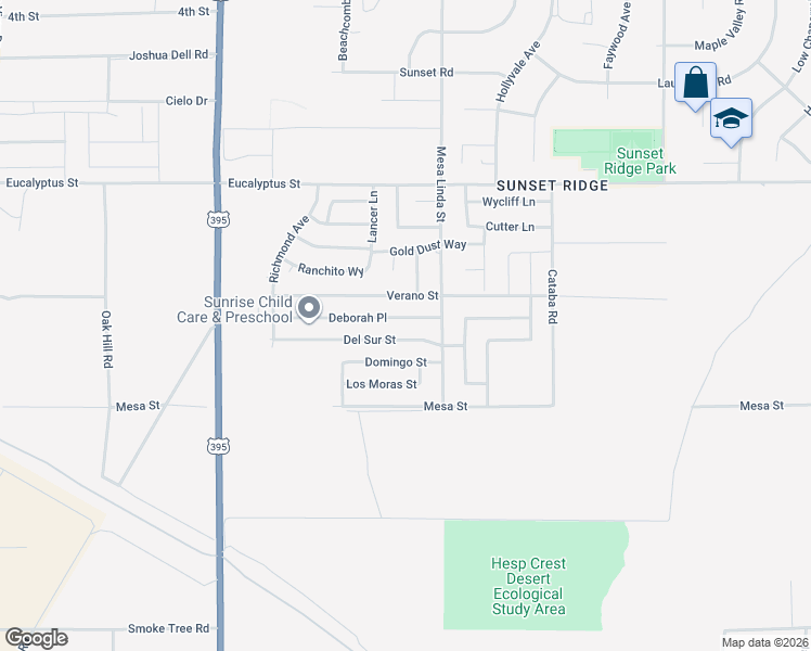 map of restaurants, bars, coffee shops, grocery stores, and more near 12441 Deborah Drive in Victorville
