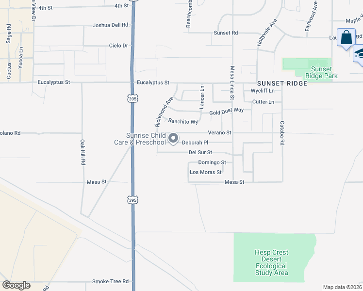 map of restaurants, bars, coffee shops, grocery stores, and more near 12317 Deborah Drive in Victorville
