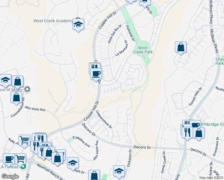 map of restaurants, bars, coffee shops, grocery stores, and more near 28288 North Via Sonata Drive in Santa Clarita