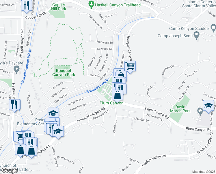 map of restaurants, bars, coffee shops, grocery stores, and more near 28083 Robin Avenue in Santa Clarita