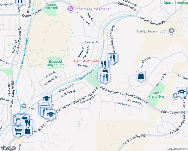 map of restaurants, bars, coffee shops, grocery stores, and more near 28083 Robin Avenue in Santa Clarita