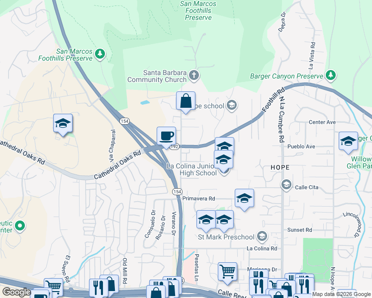 map of restaurants, bars, coffee shops, grocery stores, and more near 813 Cieneguitas Road in Santa Barbara