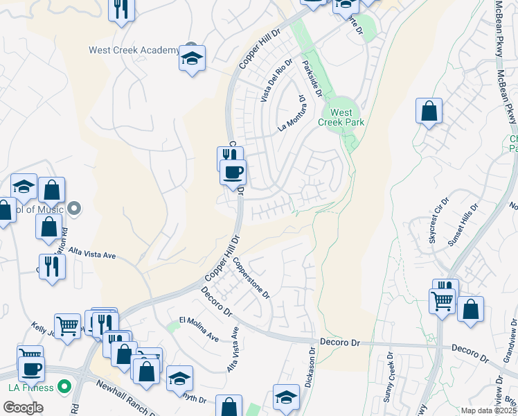 map of restaurants, bars, coffee shops, grocery stores, and more near 28309 Esplanada Drive in Santa Clarita