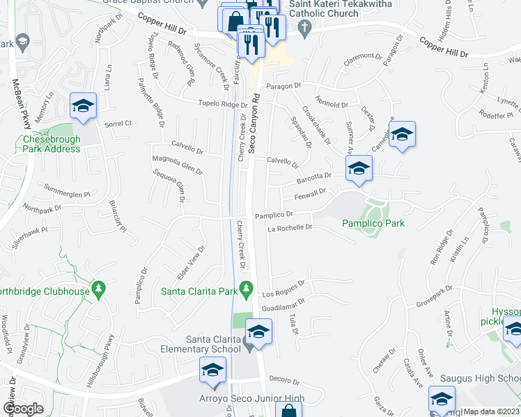 map of restaurants, bars, coffee shops, grocery stores, and more near 27473 Santa Clarita Road in Santa Clarita