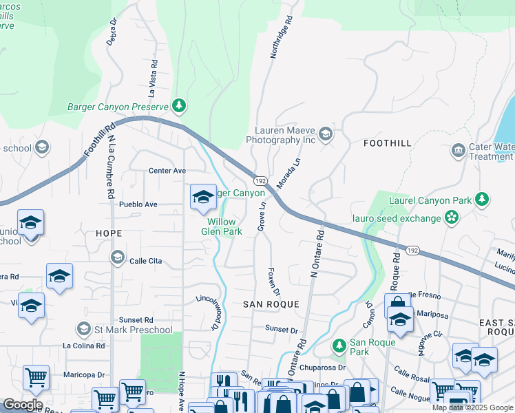 map of restaurants, bars, coffee shops, grocery stores, and more near 809 Grove Lane in Santa Barbara