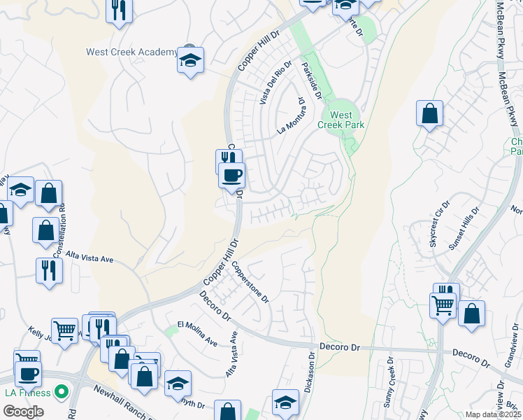 map of restaurants, bars, coffee shops, grocery stores, and more near 28309 Esplanada Drive in Santa Clarita
