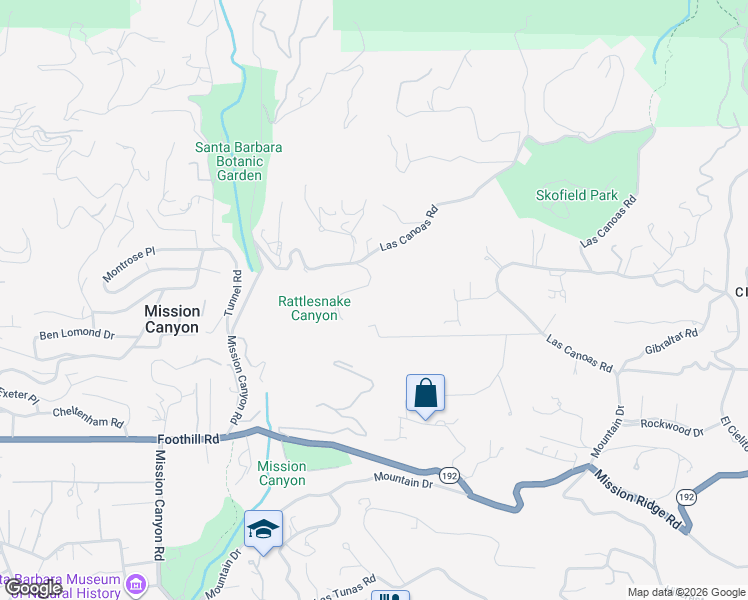 map of restaurants, bars, coffee shops, grocery stores, and more near 2251 Las Canoas Road in Santa Barbara