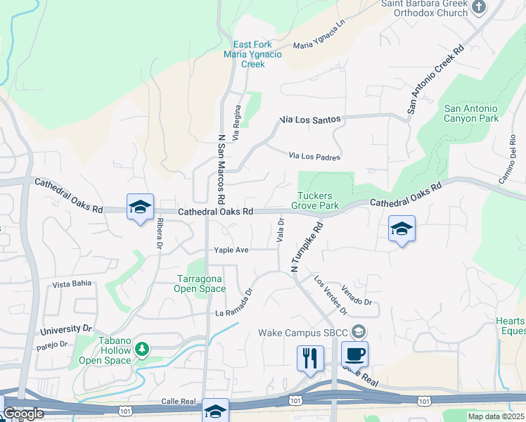 map of restaurants, bars, coffee shops, grocery stores, and more near 516 Ocean Vista Lane in Goleta