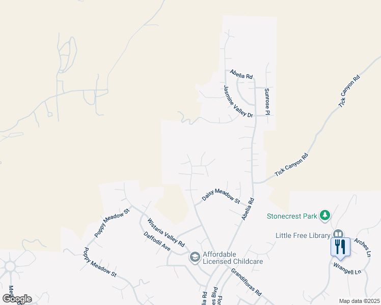 map of restaurants, bars, coffee shops, grocery stores, and more near 30030 Grandifloras Road in Santa Clarita