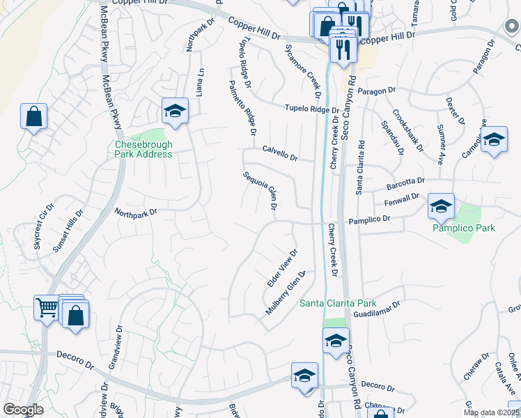 map of restaurants, bars, coffee shops, grocery stores, and more near 27616 Maple Ridge Circle in Santa Clarita