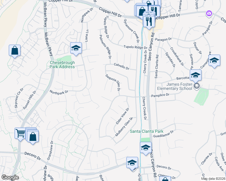 map of restaurants, bars, coffee shops, grocery stores, and more near 27616 Maple Ridge Circle in Santa Clarita