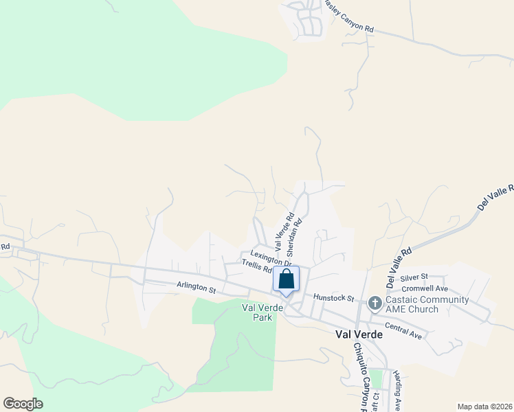 map of restaurants, bars, coffee shops, grocery stores, and more near Justamere Avenue in Val Verde