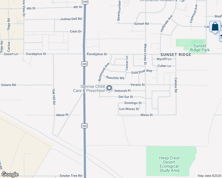 map of restaurants, bars, coffee shops, grocery stores, and more near 12286 Deborah Place in Victorville