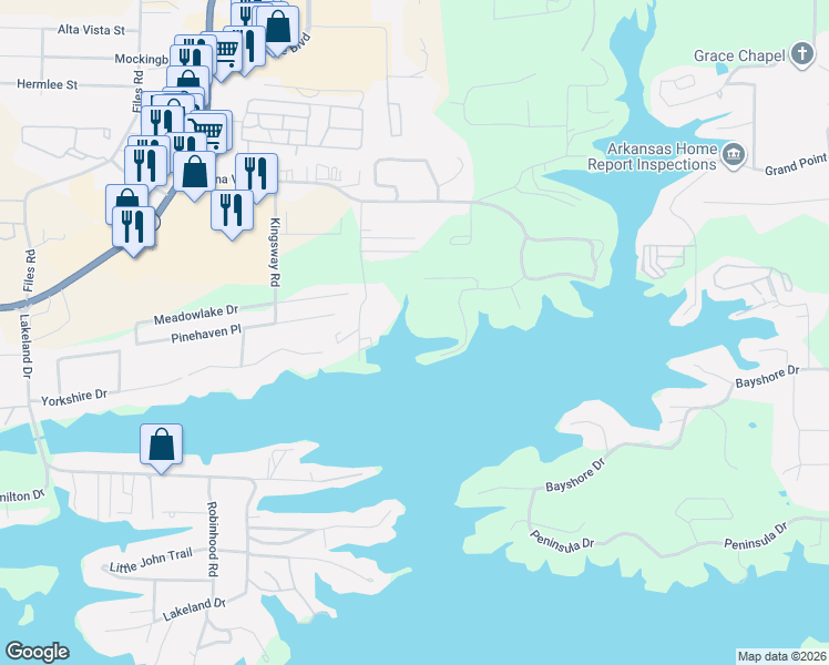 map of restaurants, bars, coffee shops, grocery stores, and more near 203 Aberina Street in Garland County