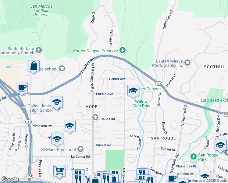 map of restaurants, bars, coffee shops, grocery stores, and more near 833 Walnut Road in Santa Barbara