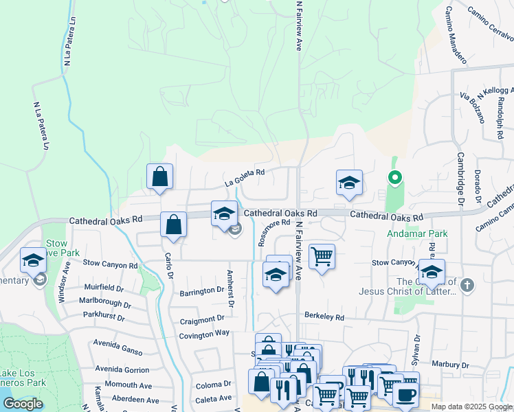map of restaurants, bars, coffee shops, grocery stores, and more near 6073 Paseo Palmilla in Goleta