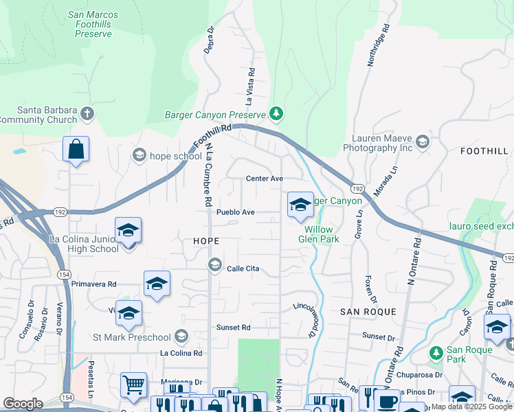 map of restaurants, bars, coffee shops, grocery stores, and more near 833 Walnut Road in Santa Barbara