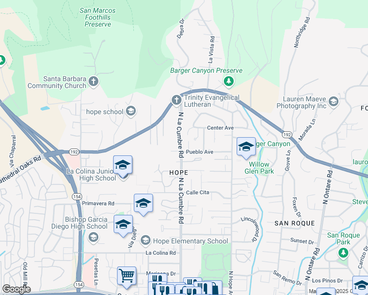 map of restaurants, bars, coffee shops, grocery stores, and more near 810 North La Cumbre Road in Goleta