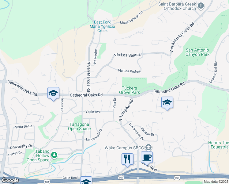 map of restaurants, bars, coffee shops, grocery stores, and more near 516 Ocean Vista Lane in Goleta