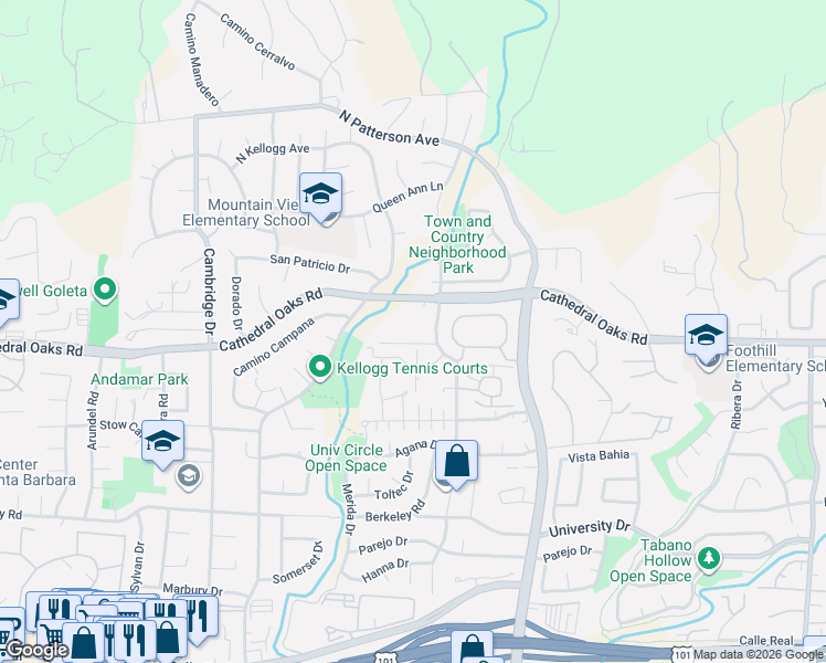 map of restaurants, bars, coffee shops, grocery stores, and more near 685 Avenida Pequena in Santa Barbara