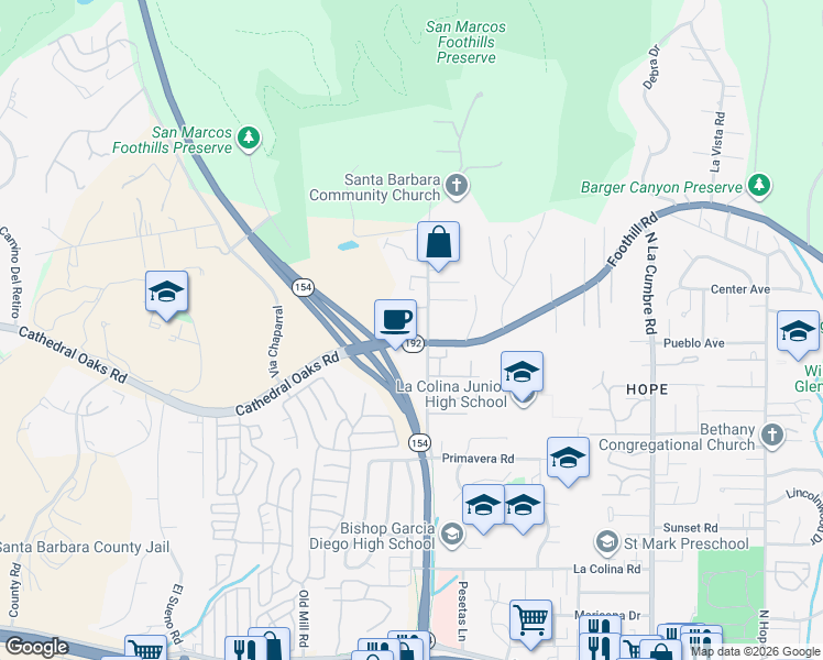 map of restaurants, bars, coffee shops, grocery stores, and more near 813 Cieneguitas Road in Santa Barbara