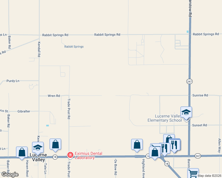map of restaurants, bars, coffee shops, grocery stores, and more near 32480 Wren Road in Lucerne Valley