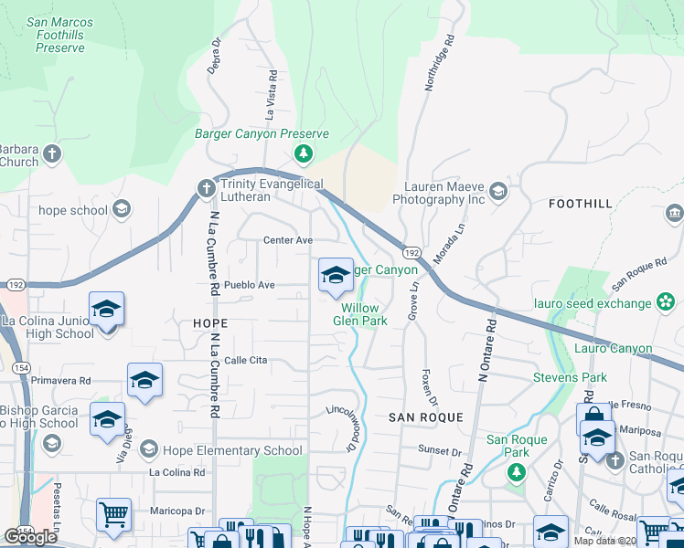 map of restaurants, bars, coffee shops, grocery stores, and more near 803 Fawn Place in Santa Barbara