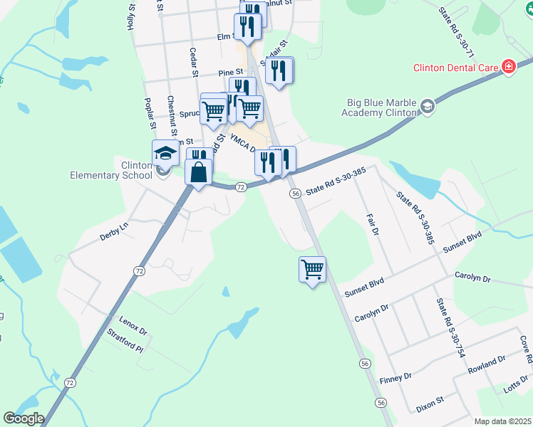 map of restaurants, bars, coffee shops, grocery stores, and more near 300 Jacobs Highway in Clinton