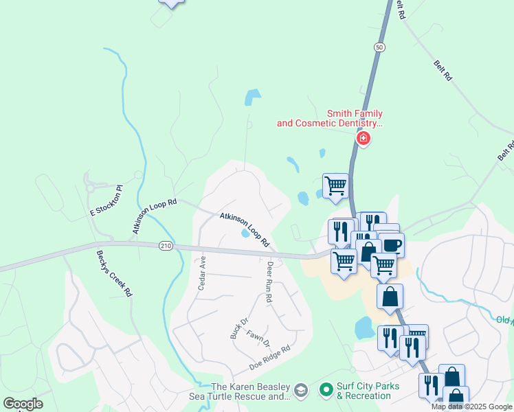 map of restaurants, bars, coffee shops, grocery stores, and more near 138 Marcil Lane in Hampstead
