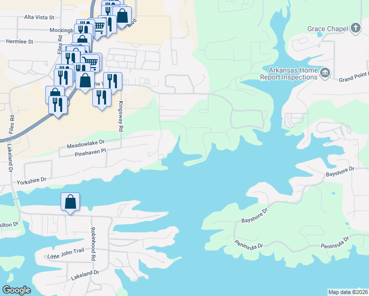 map of restaurants, bars, coffee shops, grocery stores, and more near 203 Aberina Street in Garland County