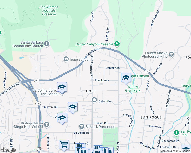map of restaurants, bars, coffee shops, grocery stores, and more near 810 North La Cumbre Road in Goleta