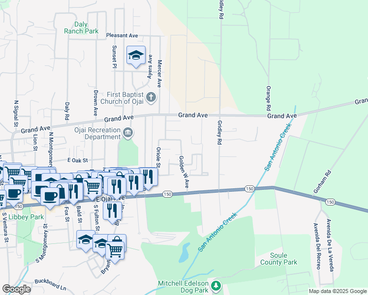 map of restaurants, bars, coffee shops, grocery stores, and more near 404 Golden West Avenue in Ojai