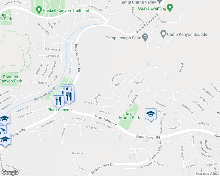 map of restaurants, bars, coffee shops, grocery stores, and more near 28351 Nicholas Circle in Santa Clarita