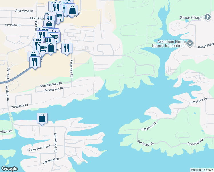 map of restaurants, bars, coffee shops, grocery stores, and more near 203 Aberina Street in Garland County