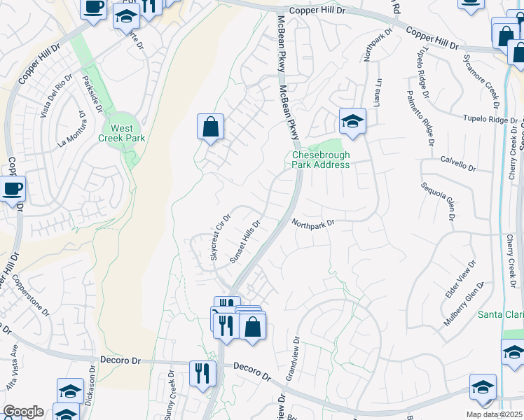map of restaurants, bars, coffee shops, grocery stores, and more near 27997 Skycrest Circle Drive in Santa Clarita