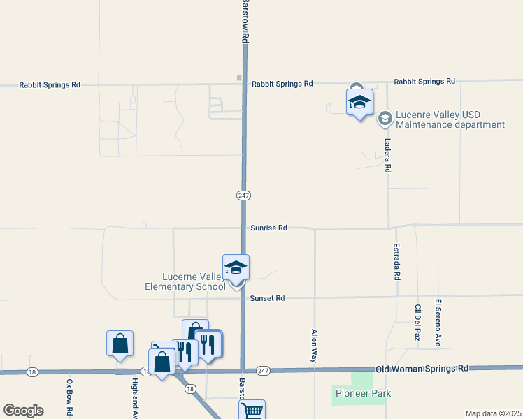 map of restaurants, bars, coffee shops, grocery stores, and more near 32926 Sunrise Road in Lucerne Valley