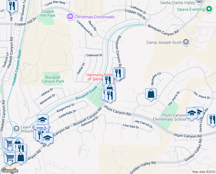 map of restaurants, bars, coffee shops, grocery stores, and more near 28128 Robin Avenue in Santa Clarita