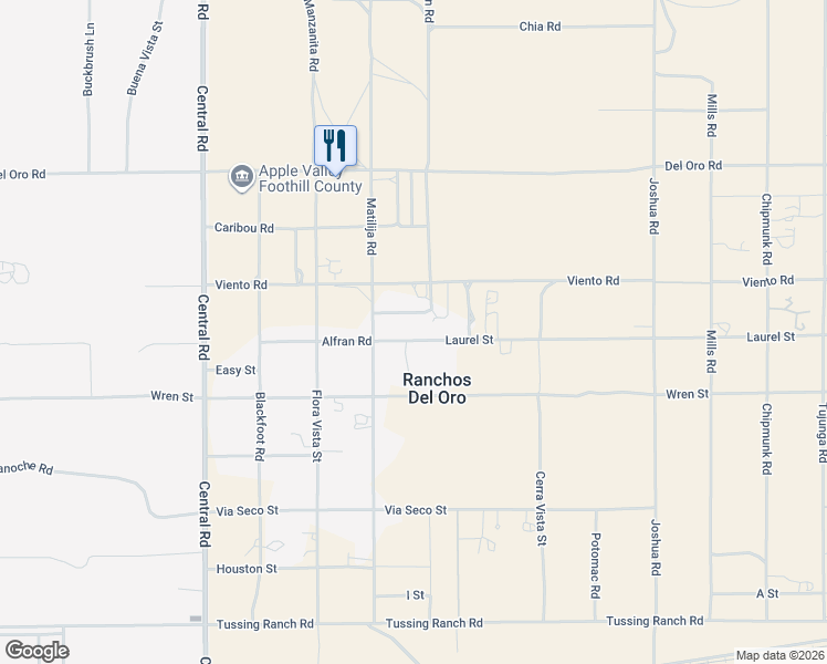 map of restaurants, bars, coffee shops, grocery stores, and more near 11022 Bella Vista Street in Apple Valley