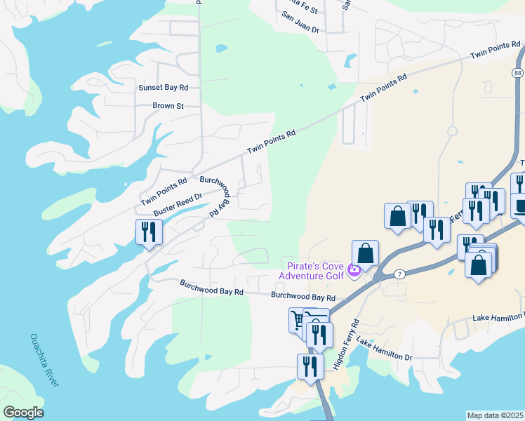 map of restaurants, bars, coffee shops, grocery stores, and more near 160 Havelock Place in Hot Springs