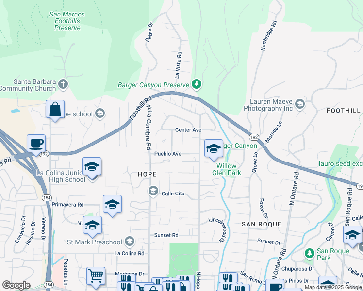 map of restaurants, bars, coffee shops, grocery stores, and more near 833 Walnut Road in Santa Barbara