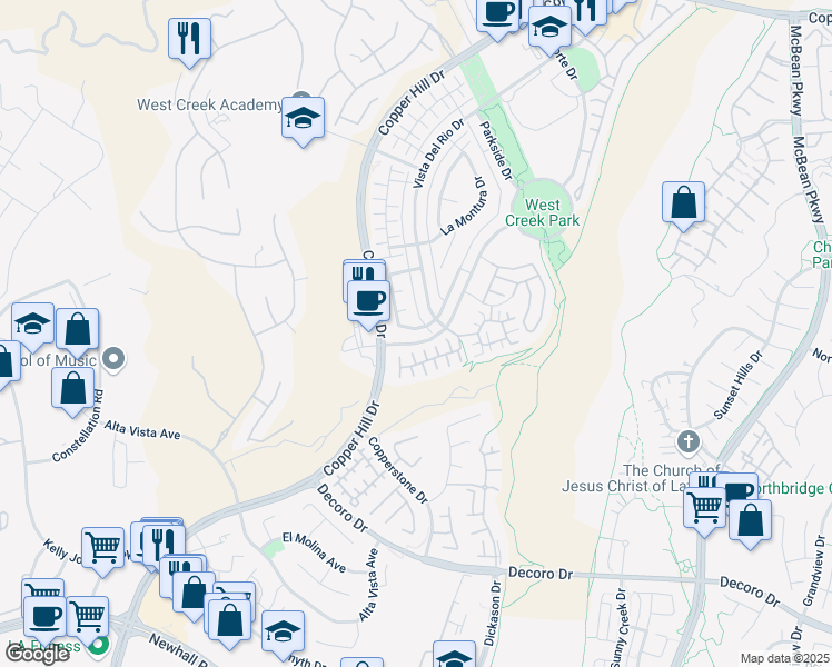 map of restaurants, bars, coffee shops, grocery stores, and more near 28309 Esplanada Drive in Santa Clarita