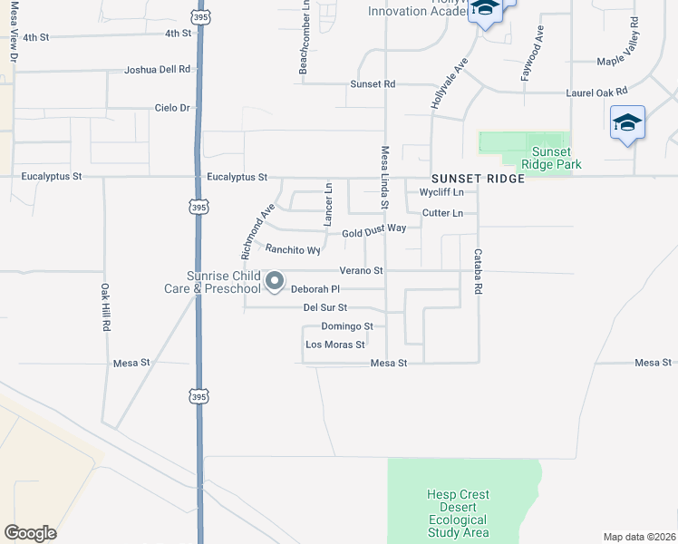 map of restaurants, bars, coffee shops, grocery stores, and more near 12406 Deborah Place in Victorville