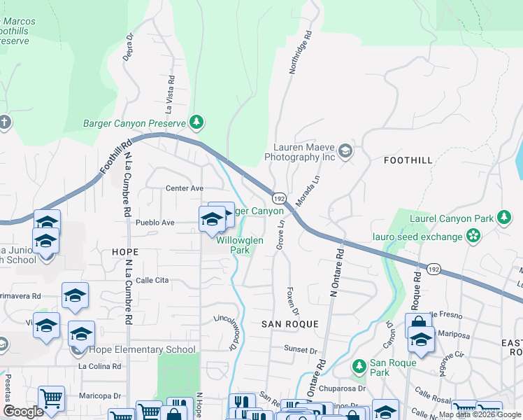 map of restaurants, bars, coffee shops, grocery stores, and more near 3742 Brenner Drive in Santa Barbara
