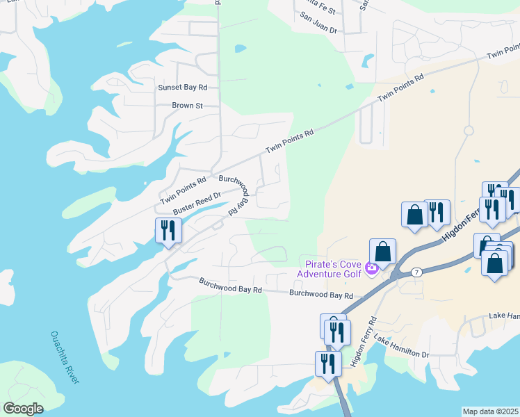 map of restaurants, bars, coffee shops, grocery stores, and more near 132 Havelock Place in Garland County