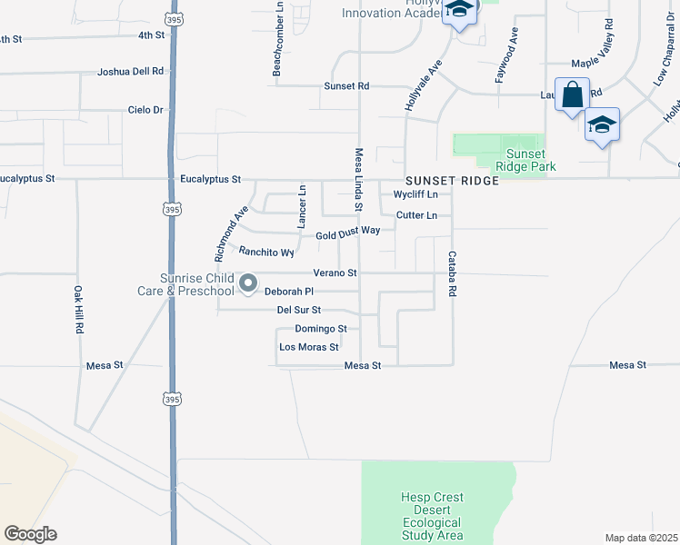 map of restaurants, bars, coffee shops, grocery stores, and more near 12268 Verano Street in Victorville