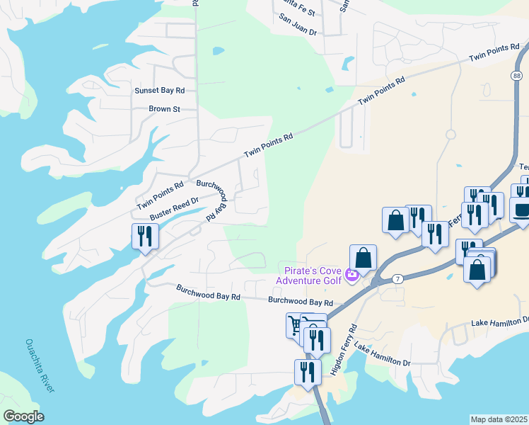 map of restaurants, bars, coffee shops, grocery stores, and more near 160 Havelock Place in Hot Springs